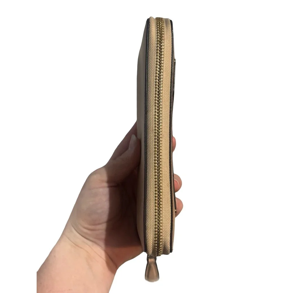 Coach Accordion Zip Wallet Crossgrain Leather Beige Tan OS